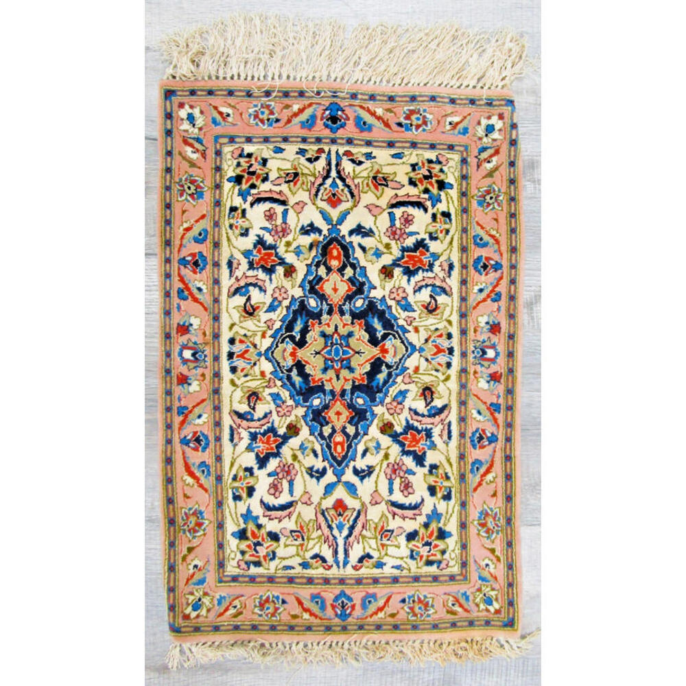 Antique Hand Knotted Rug Floral Pattern with Central Medallion 29 x 19